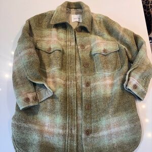 Wilfred Green Striped Wool Button-Up Overshirt